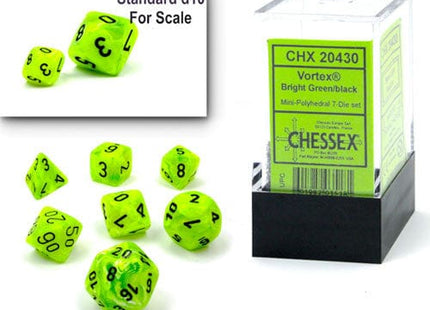 Gamers Guild AZ Chessex CHX20430: 7-Die Set Mini Vortex: Bright Green/Black Chessex