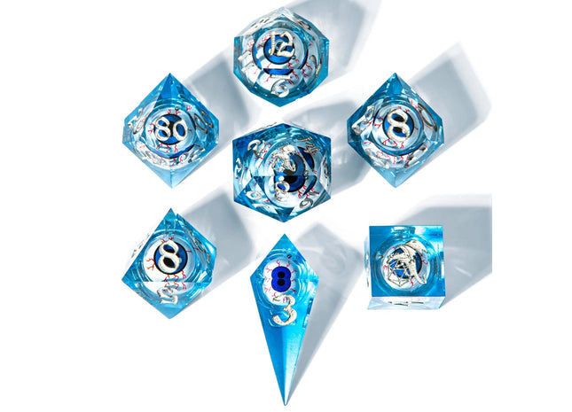 Gamers Guild AZ HYMGHO HYMGHO Dice: BRR027 - Captured Magic Hand Sanded Sharp Edge Resin - Always Watching Blue Eyes HYMGHO