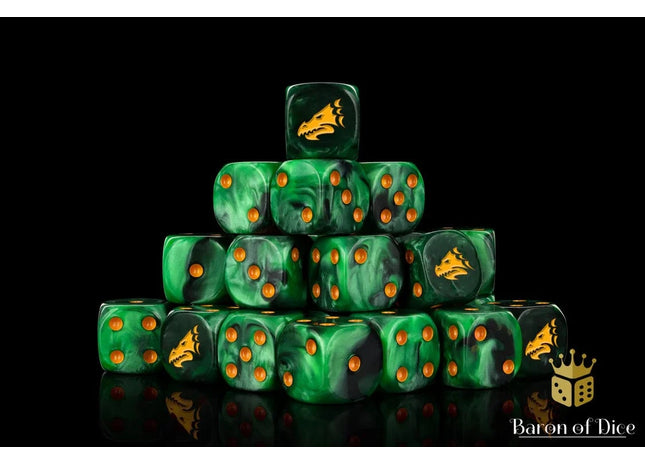 Gamers Guild AZ Baron of Dice Baron of Dice: Drake - Green & Gold Dice - Set of 25 Baron of Dice