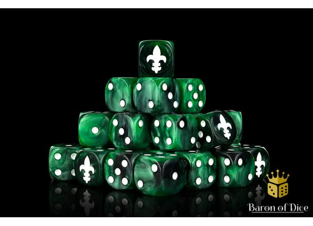 Gamers Guild AZ Baron of Dice Baron of Dice: Fleur De Lis Green 16mm Dice / Round Corner Baron of Dice