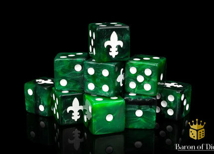 Gamers Guild AZ Baron of Dice Baron of Dice: Fleur De Lis Green 16mm Dice / Square Corner Baron of Dice