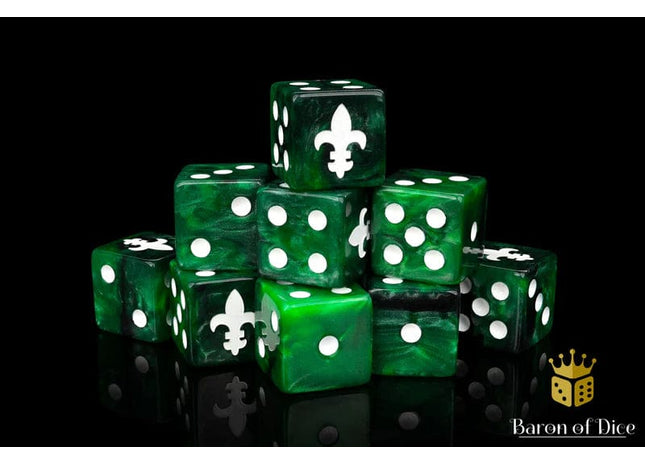 Gamers Guild AZ Baron of Dice Baron of Dice: Fleur De Lis Green 16mm Dice / Square Corner Baron of Dice
