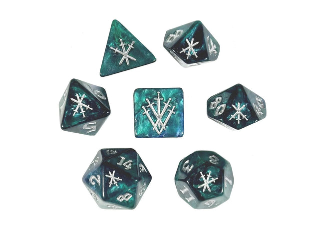 Gamers Guild AZ Black Oak Workshop Black Oak Workshop: Knight's Blade Polyhedral Dice Set Green Knight Black Oak Workshop