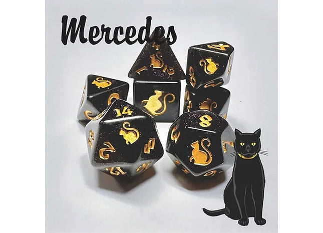 Gamers Guild AZ Black Oak Workshop Oak Workshop: 7-Dice Set: Kitty Clacks - Mercedes Black Oak Workshop