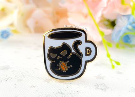 Gamers Guild AZ Bonnies Lab Black Coffee Cat Enamel Pin Faire