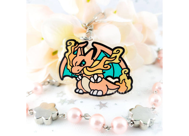 Gamers Guild AZ Bonnies Lab Charizard Epoxy Acrylic Keychain Charm Faire
