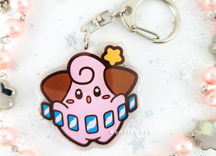 Gamers Guild AZ Bonnies Lab Cleffa Epoxy Acrylic Keychain Charm Faire