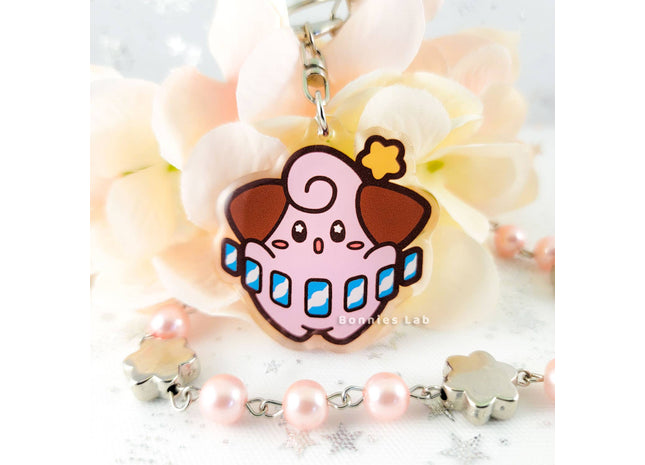 Gamers Guild AZ Bonnies Lab Cleffa Epoxy Acrylic Keychain Charm Faire