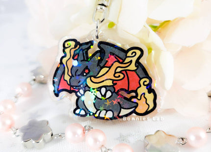 Gamers Guild AZ Bonnies Lab Shiny Charizard Epoxy Acrylic Keychain Holographic Charm Faire