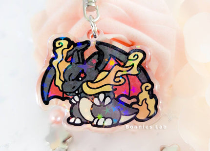 Gamers Guild AZ Bonnies Lab Shiny Charizard Epoxy Acrylic Keychain Holographic Charm Faire