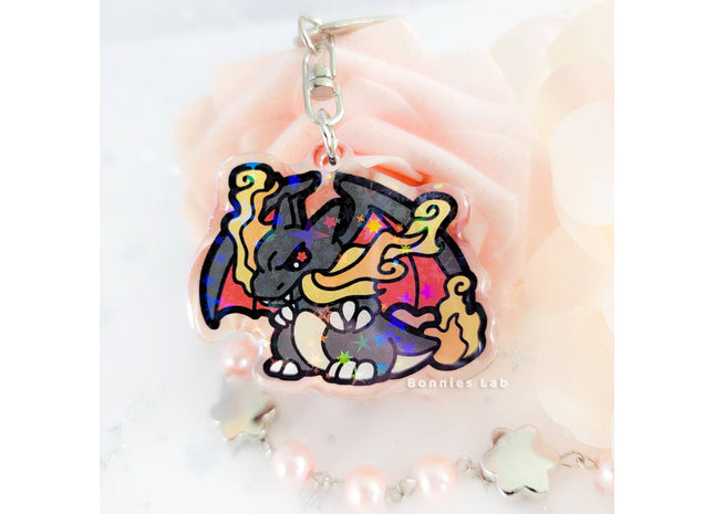 Gamers Guild AZ Bonnies Lab Shiny Charizard Epoxy Acrylic Keychain Holographic Charm Faire