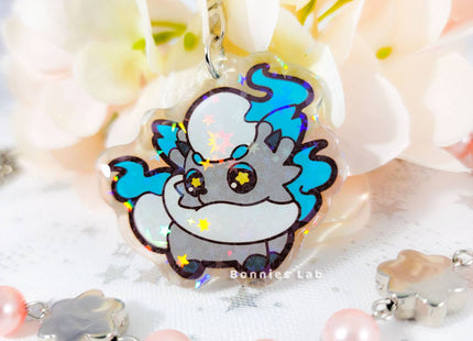 Gamers Guild AZ Bonnies Lab Shiny Hisuian Zorua Epoxy Acrylic Keychain Holographic Charm Faire