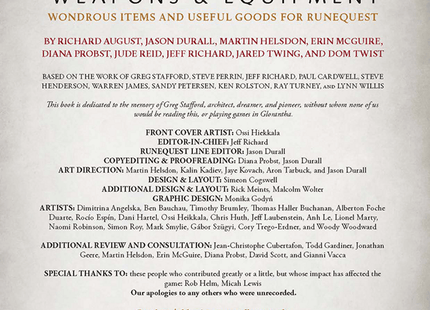 Gamers Guild AZ Chaosium RuneQuest RPG: Weapons & Equipment AGD