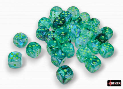 Gamers Guild AZ Chessex Chessex Dice: Borealis Kelp/light green Luminary 12mm d6 Dice Block (36 dice) Chessex