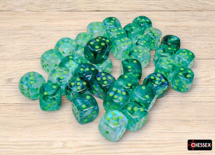 Gamers Guild AZ Chessex Chessex Dice: Borealis Kelp/light green Luminary 12mm d6 Dice Block (36 dice) Chessex