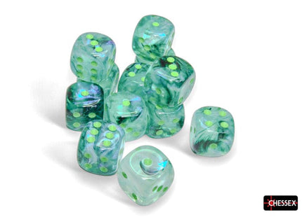 Gamers Guild AZ Chessex Chessex Dice: Borealis Kelp/light green Luminary 16mm d6 Dice Block (12 dice) Chessex