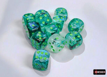 Gamers Guild AZ Chessex Chessex Dice: Borealis Kelp/light green Luminary 16mm d6 Dice Block (12 dice) Chessex