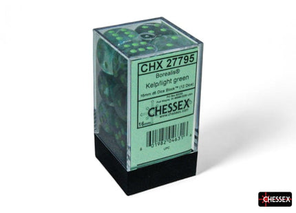 Gamers Guild AZ Chessex Chessex Dice: Borealis Kelp/light green Luminary 16mm d6 Dice Block (12 dice) Chessex