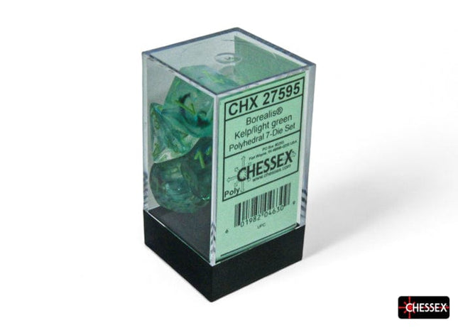 Gamers Guild AZ Chessex Chessex Dice: Borealis Kelp/light green Luminary Polyhedral 7-Dice Set Chessex