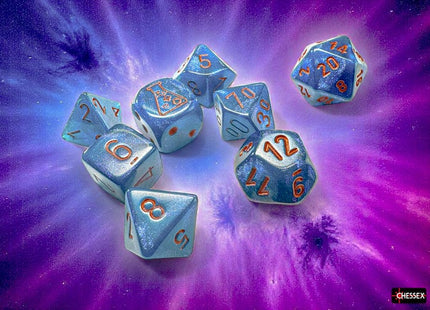 Gamers Guild AZ Chessex Chessex Dice: Borealis Midnight/Copper Polyhedral 7-Dice Set (with bonus die) GTS
