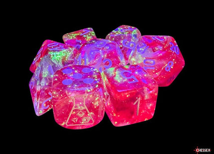 Gamers Guild AZ Chessex Chessex Dice: Borealis Passion/white Luminary Polyhedral 7-Dice Set (with bonus die) Chessex