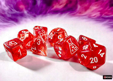 Gamers Guild AZ Chessex Chessex Dice: Borealis Passion/white Luminary Polyhedral 7-Dice Set (with bonus die) Chessex