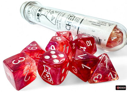 Gamers Guild AZ Chessex Chessex Dice: Borealis Passion/white Luminary Polyhedral 7-Dice Set (with bonus die) Chessex
