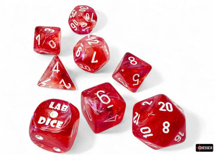 Gamers Guild AZ Chessex Chessex Dice: Borealis Passion/white Luminary Polyhedral 7-Dice Set (with bonus die) Chessex