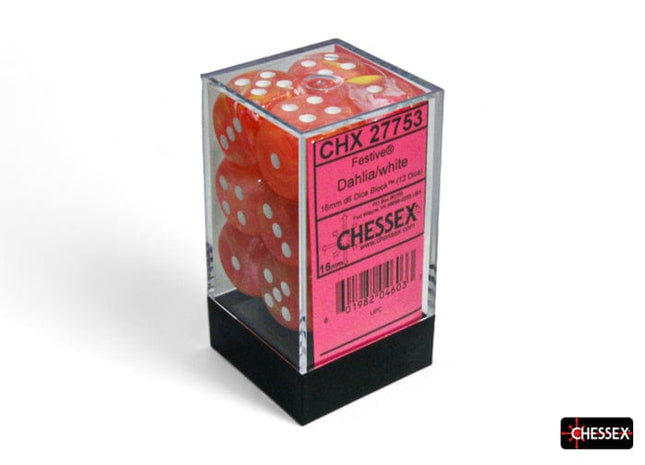Gamers Guild AZ Chessex Chessex Dice: Festive Dahlia/white 16mm d6 Dice Block (12 dice) Chessex