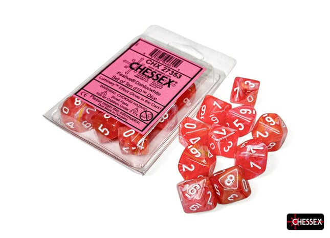 Gamers Guild AZ Chessex Chessex Dice: Festive Dahlia/white Luminary Set of Ten d10s Chessex