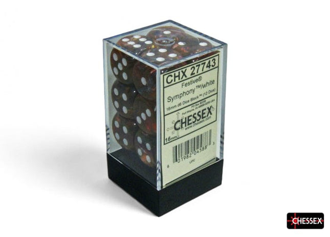 Gamers Guild AZ Chessex Chessex Dice: Festive Symphony/white 16mm d6 Dice Block (12 dice) Chessex