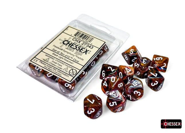 Gamers Guild AZ Chessex Chessex Dice: Festive Symphony/white Set of Ten d10s Chessex