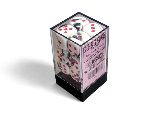 Gamers Guild AZ Chessex Chessex Dice: Gemini Black-White/pink 16mm d6 Dice Block (12 dice) Chessex