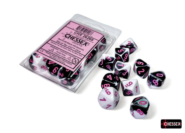 Gamers Guild AZ Chessex Chessex Dice: Gemini Black-White/pink Set of 10 d10s Chessex