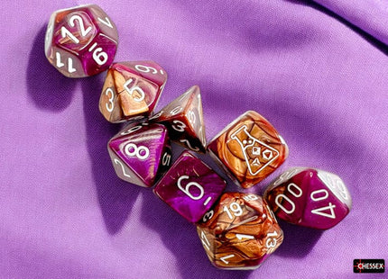 Gamers Guild AZ Chessex Chessex Dice: Gemini Copper-Purple/white Polyhedral 7-Dice Set (with bonus die) Chessex