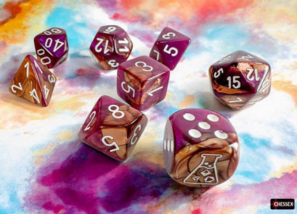 Gamers Guild AZ Chessex Chessex Dice: Gemini Copper-Purple/white Polyhedral 7-Dice Set (with bonus die) Chessex