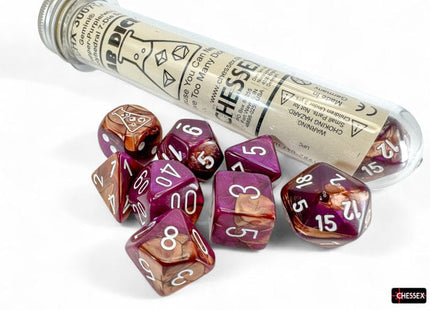 Gamers Guild AZ Chessex Chessex Dice: Gemini Copper-Purple/white Polyhedral 7-Dice Set (with bonus die) Chessex
