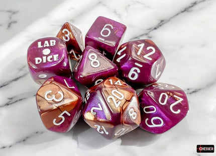 Gamers Guild AZ Chessex Chessex Dice: Gemini Copper-Purple/white Polyhedral 7-Dice Set (with bonus die) Chessex