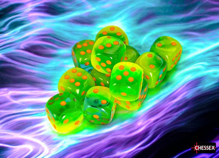 Gamers Guild AZ Chessex Chessex Dice: Gemini Plasma Green-Teal/orange Luminary 16mm d6 Dice Block (12 dice) Chessex