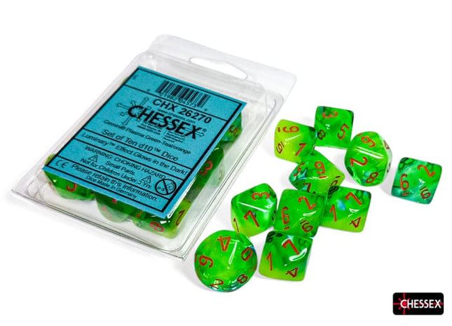Gamers Guild AZ Chessex Chessex Dice: Gemini Plasma Green-Teal/orange Luminary Set of 10 d10s Chessex
