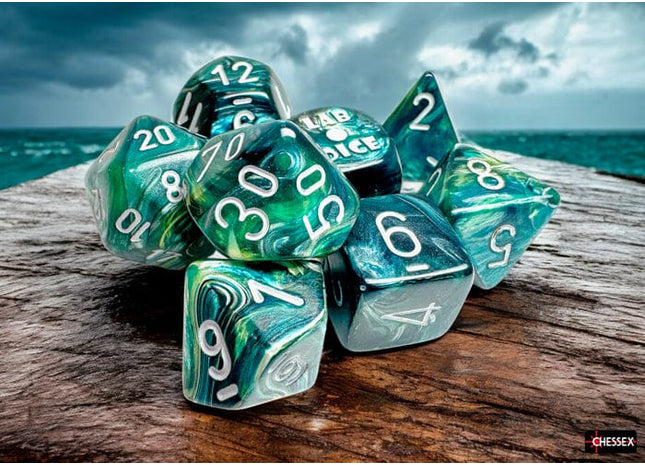 Gamers Guild AZ Chessex Chessex Dice: Lustrous Neptune/grey Polyhedral 7-Fie Set GTS