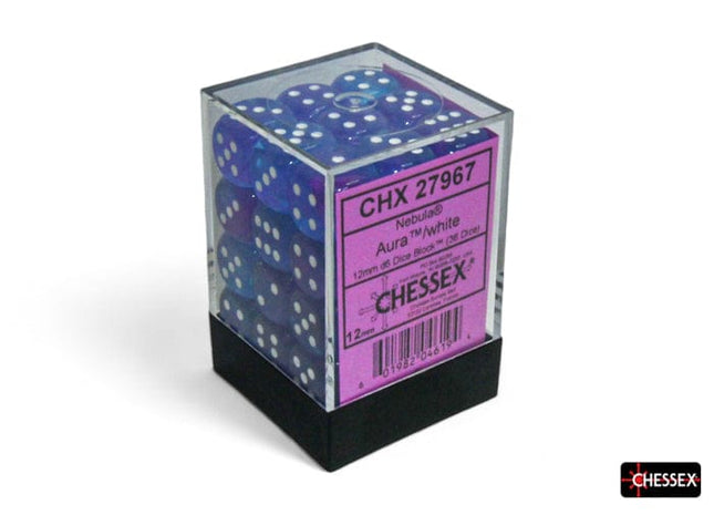 Gamers Guild AZ Chessex Chessex Dice: Nebula Aura/white Luminary 12mm d6 Dice Block (36 dice) Chessex