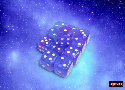 Gamers Guild AZ Chessex Chessex Dice: Nebula Aura/white Luminary 16mm d6 Dice Block (12 dice) Chessex
