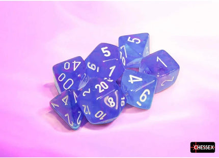Gamers Guild AZ Chessex Chessex Dice: Nebula Aura/white Luminary Polyhedral 7-Dice Set Chessex