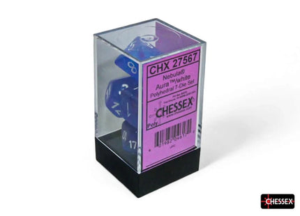 Gamers Guild AZ Chessex Chessex Dice: Nebula Aura/white Luminary Polyhedral 7-Dice Set Chessex