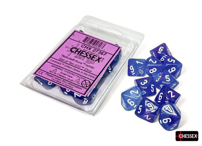 Gamers Guild AZ Chessex Chessex Dice: Nebula Aura/white Luminary Set of Ten d10s Chessex