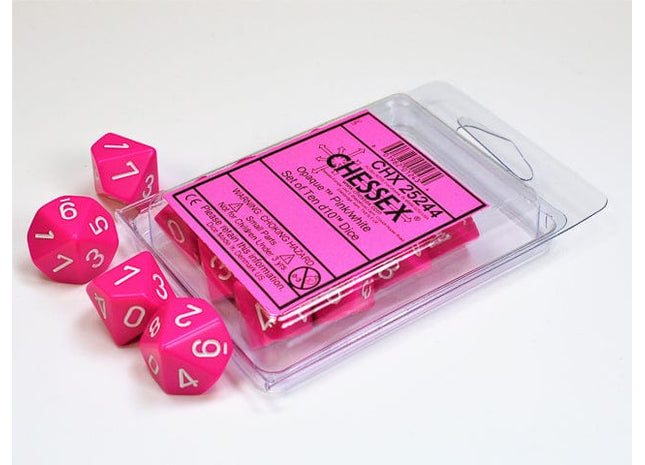 Gamers Guild AZ Chessex Chessex Dice: Opaque Pink/white Set of Ten d10s Chessex