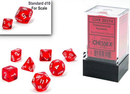 Gamers Guild AZ Chessex CHX20374: 7-Die Set Mini Translucent: Red/White Chessex