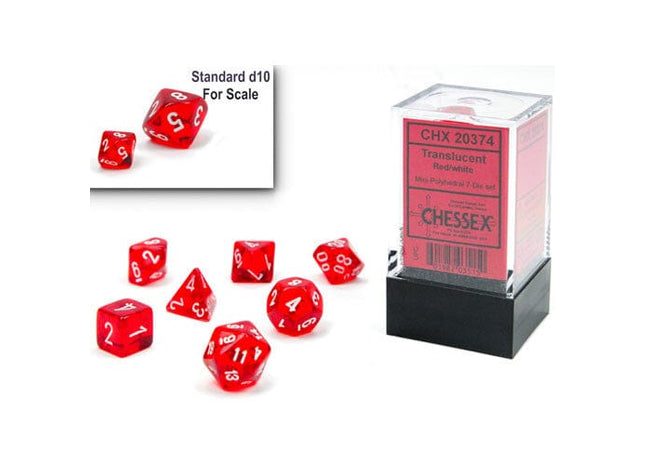 Gamers Guild AZ Chessex CHX20374: 7-Die Set Mini Translucent: Red/White Chessex