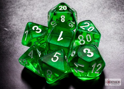 Gamers Guild AZ Chessex CHX20375 - Translucent Mini-hedral™ Green/white 7-Die Set Chessex